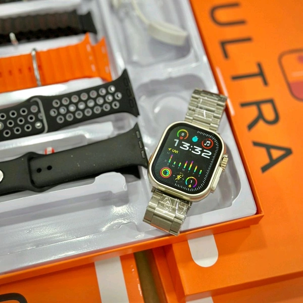 7 in 1 Strap Series 8 Ultra 49 MM Smartwatch | 7 Straps Premium Straps, Change Straps Every Day Of The Week, Means Within 7 Straps, Wireless Fast Charging Cable And Manual Book Included In Box