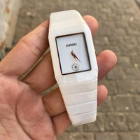 Analog Ceramica Jublie Square High Quality Quartz Movement Watch With High Quality Strap Best Finishing Body & Case - White