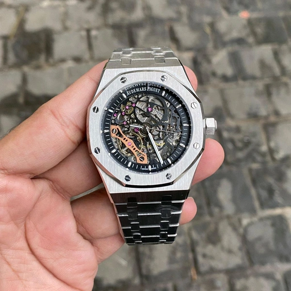 Analog Royal Oak Open Heart Open Transparent Automatic Machinery Watch For Men's - Silver