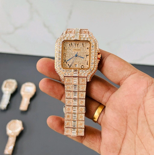 Analog Super Slim Daimond Studded Bezel And Chain High Quartz Movement Collection For Men