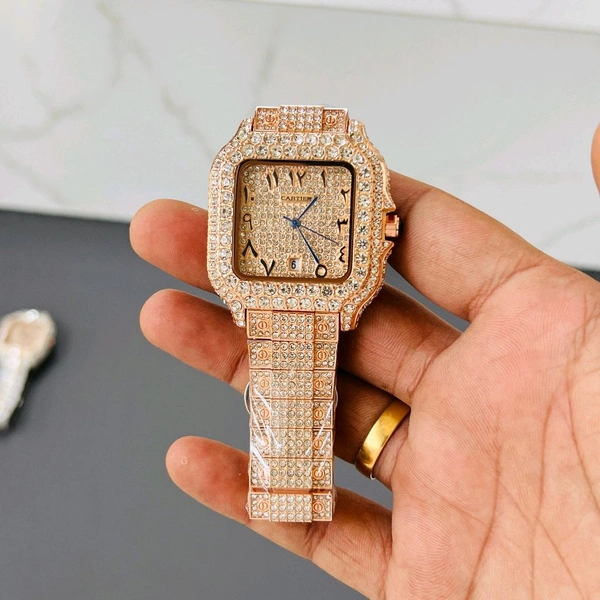 Analog Super Slim Daimond Studded Bezel And Chain High Quartz Movement Collection For Men