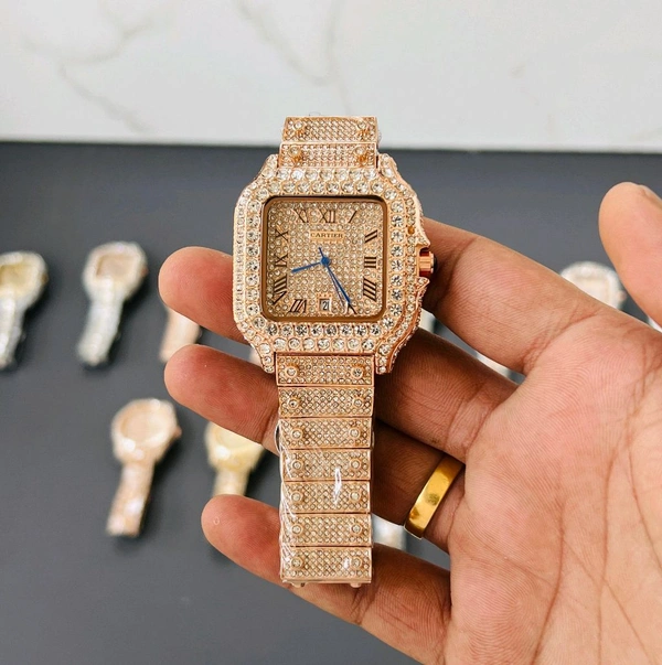 Analog Super Slim Daimond Studded Bezel And Chain High Quartz Movement Collection For Men