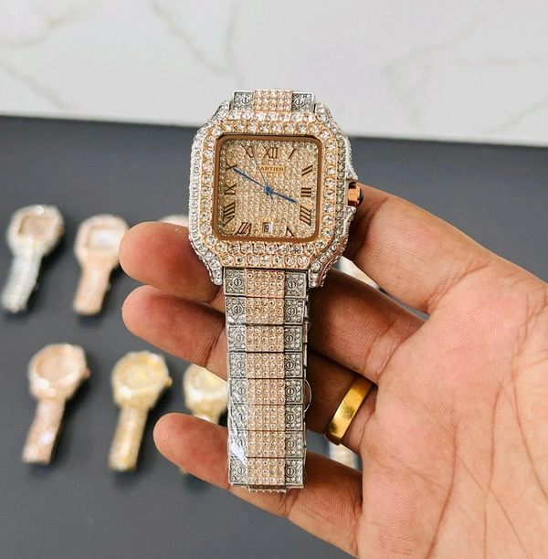 Analog Super Slim Daimond Studded Bezel And Chain High Quartz Movement Collection For Men