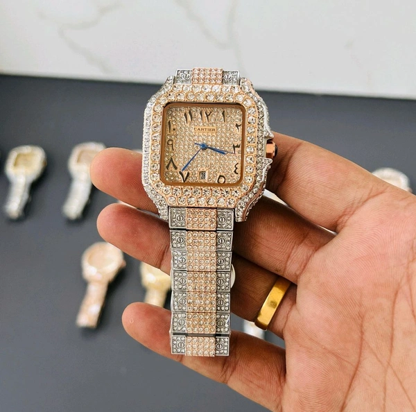 Analog Super Slim Daimond Studded Bezel And Chain High Quartz Movement Collection For Men