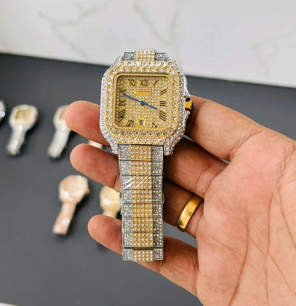 Analog Super Slim Daimond Studded Bezel And Chain High Quartz Movement Collection For Men