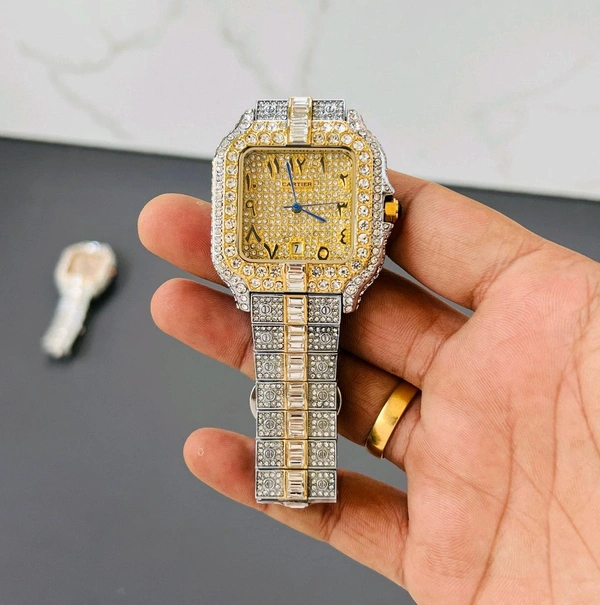 Analog Super Slim Daimond Studded Bezel And Chain High Quartz Movement Collection For Men