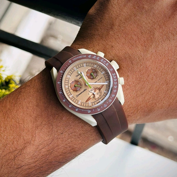 Analog Swatch Moon's Watch Best Quality Collection With High Quality Silicon Strap - Brown