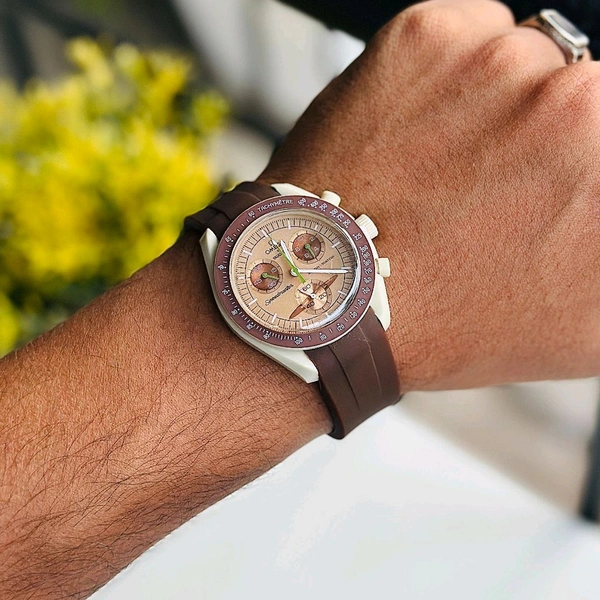 Analog Swatch Moon's Watch Best Quality Collection With High Quality Silicon Strap - Brown