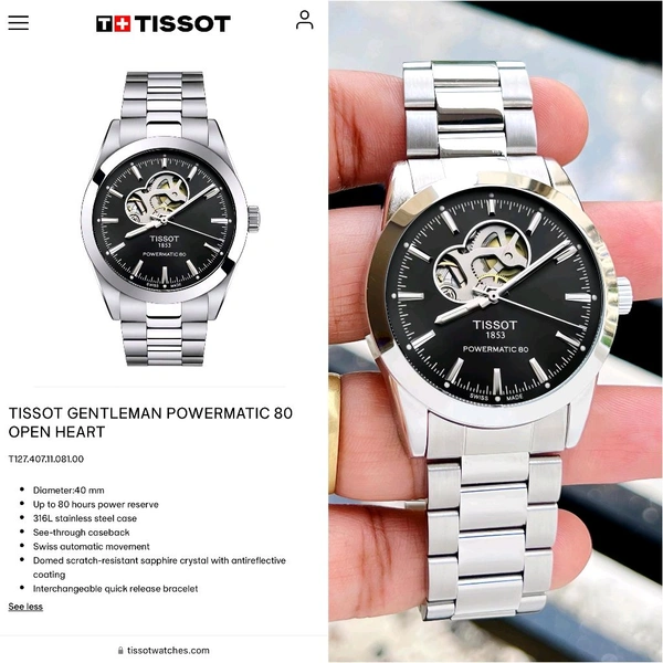 Analog T1274071104101 Gentleman Powermatic 80 Reliable Automatic Japanese Movement Machinery For Men