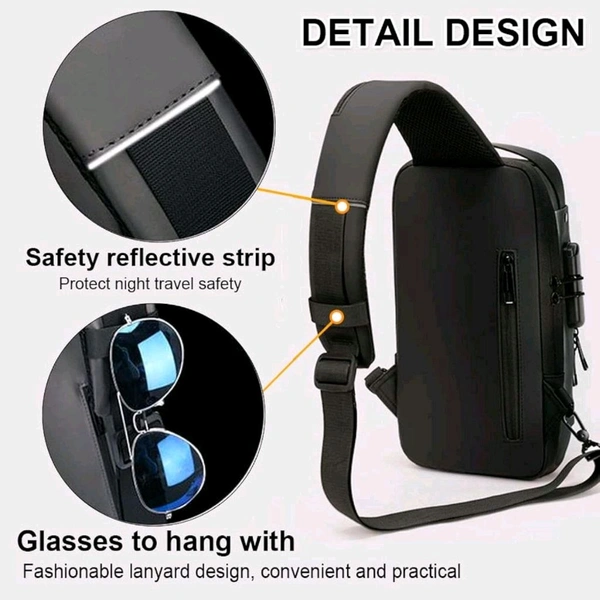 Anti Theft Crossbody Sling Bag ,Waterproof Chest Daypack With USB Charging, Black, One Size, Locomotive Style - Black