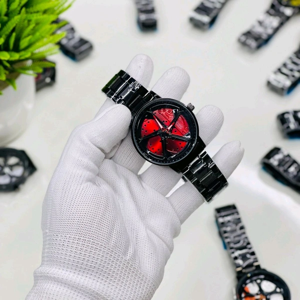 Car Wheel Watch, Stainless Steel Mens Wristwatch with Spinning Car Rim Hub Design, Quartz Movement, Water Resistant, Scratch Resistant Gifts for Car Enthusiasts