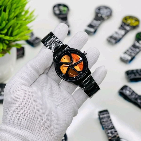 Car Wheel Watch, Stainless Steel Mens Wristwatch with Spinning Car Rim Hub Design, Quartz Movement, Water Resistant, Scratch Resistant Gifts for Car Enthusiasts