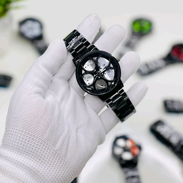 Car Wheel Watch, Stainless Steel Mens Wristwatch with Spinning Car Rim Hub Design, Quartz Movement, Water Resistant, Scratch Resistant Gifts for Car Enthusiasts