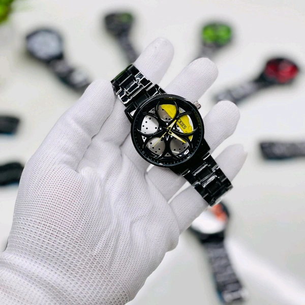 Car Wheel Watch, Stainless Steel Mens Wristwatch with Spinning Car Rim Hub Design, Quartz Movement, Water Resistant, Scratch Resistant Gifts for Car Enthusiasts
