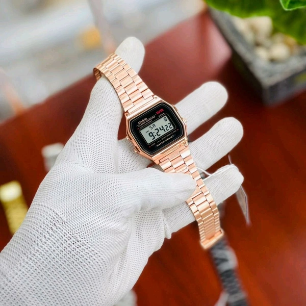 Casi0 Vintage Analog Digital Black Dial Quartz Unisex Watch With High Quality Strap Best finishing Body & Case - Rose Gold