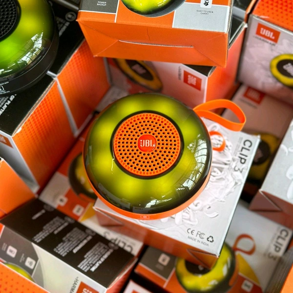 Clip 3 Portable Bluetooth Speaker Dynamic Thunder Sound 1200MAH Battery RGB 5 W Bluetooth Speaker Multicolor, Stereo Channel - Orange