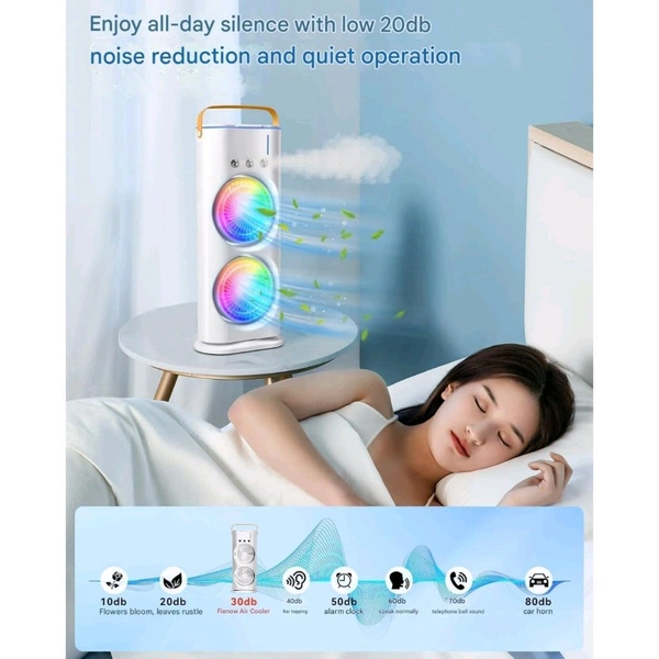 Cold Air Fan, 2025 New 3 Gears USB Rechargeable Oscillating fan with LED Light Cooler Fan, Touch & Remote Control, 280ml Water Tank, Ice Filling Fan (White)