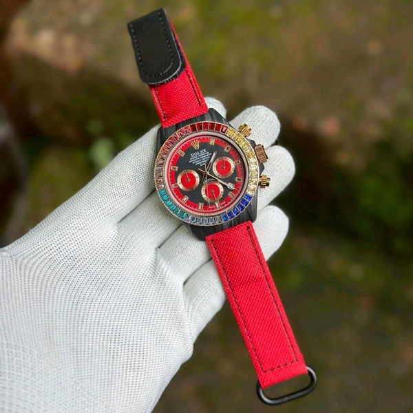 Daytona Chronograph Premium Collection With High Quality Strap Best finishing Body & Case - Red