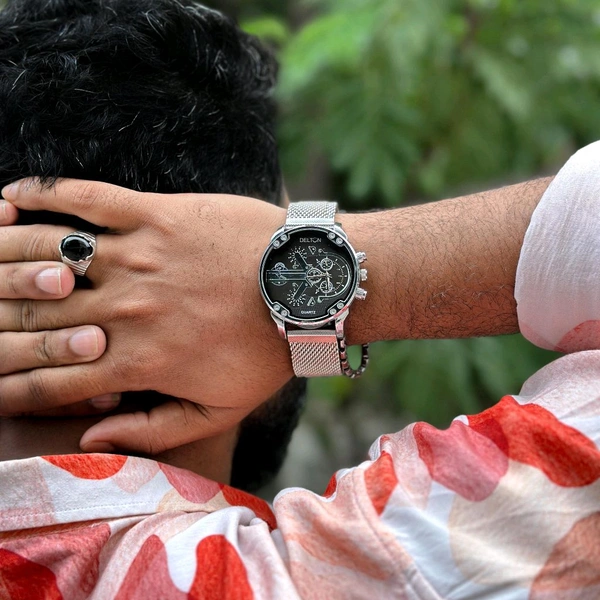 Delton Analog Quartz Movement Collection With High Quality Strap Best finishing Body & Case - Black