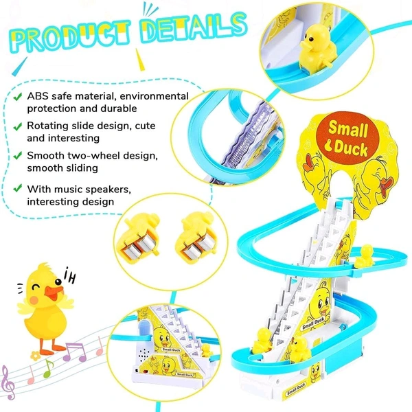 Duck Track Toys for 3+ Ages Kids, Funny Automatic Stair Climbing Ducklings Cartoon Race Track Set Little Lovely Duck Slide Toy Escalator Toy with Lights and Music, 3 Pcs Small Duck.