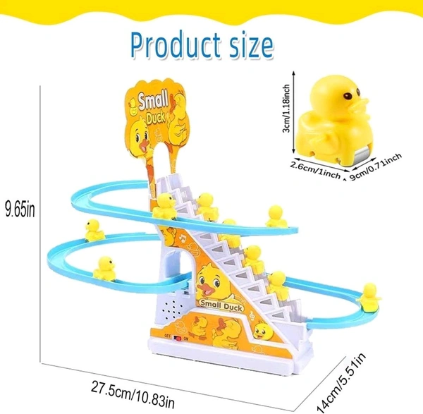 Duck Track Toys for 3+ Ages Kids, Funny Automatic Stair Climbing Ducklings Cartoon Race Track Set Little Lovely Duck Slide Toy Escalator Toy with Lights and Music, 3 Pcs Small Duck.