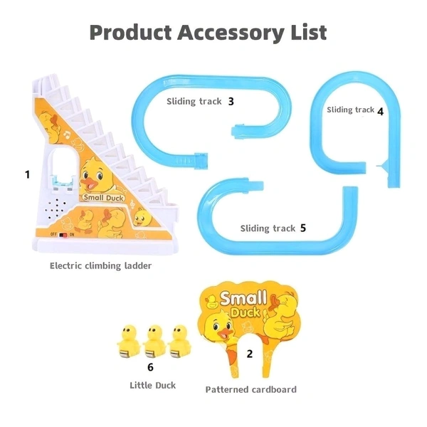 Duck Track Toys for 3+ Ages Kids, Funny Automatic Stair Climbing Ducklings Cartoon Race Track Set Little Lovely Duck Slide Toy Escalator Toy with Lights and Music, 3 Pcs Small Duck.