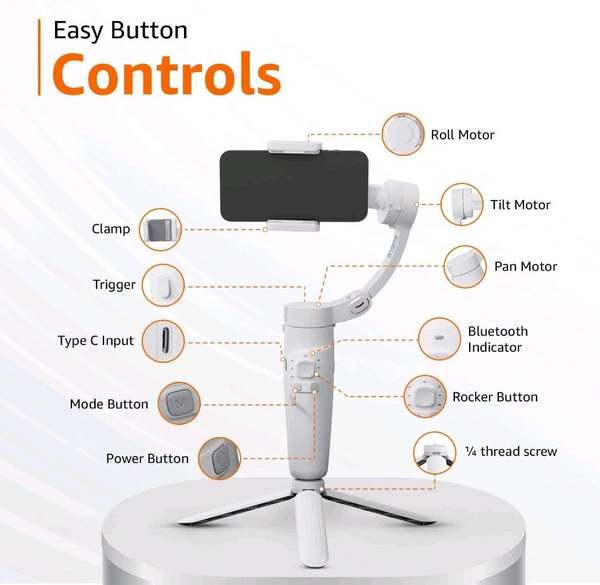 Foldable 3-Axis Gimbal Stabilizer | Advanced Gyroscope | Shake-Free Footage | Object Tracking | Panoramic, Time-Lapse & Slow-Motion | 2500mAh Battery | Ideal for Vlogging & Travel