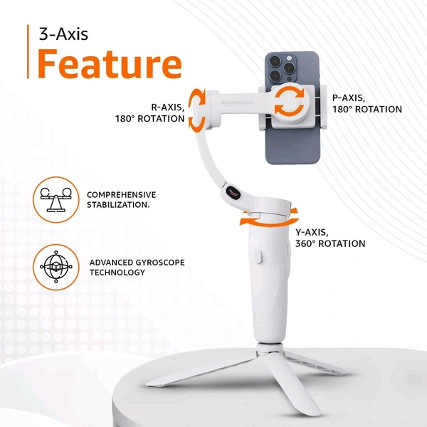 Foldable 3-Axis Gimbal Stabilizer | Advanced Gyroscope | Shake-Free Footage | Object Tracking | Panoramic, Time-Lapse & Slow-Motion | 2500mAh Battery | Ideal for Vlogging & Travel