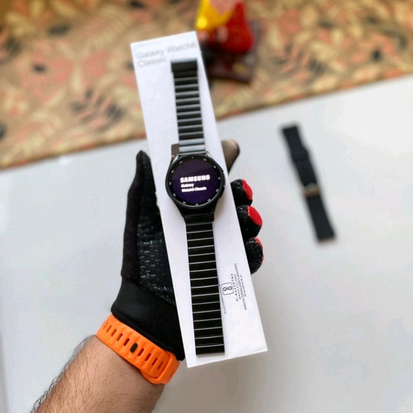 Galaxy Watch 6 Classic With Dual Buttons, Dual Belt 1 Metal & 1 Silicon, On Off Logo Same As Original, The Most Advanced Health Monitoring - Black