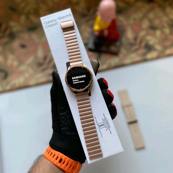 Galaxy Watch 6 Classic With Dual Buttons, Dual Belt 1 Metal & 1 Silicon, On Off Logo Same As Original, The Most Advanced Health Monitoring - Pink