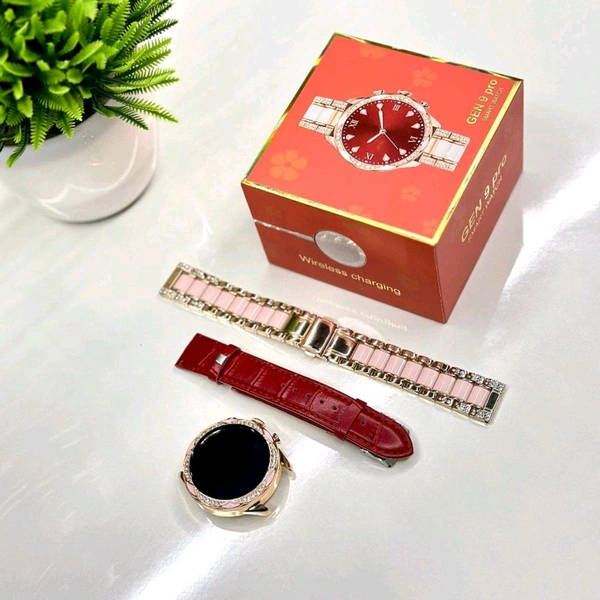 Generation 9 Pro 2024 Diamond Design With Dual Belts, One Silicon One Metal, Metallic Alloy Body With Amalgam Of Most - Pink