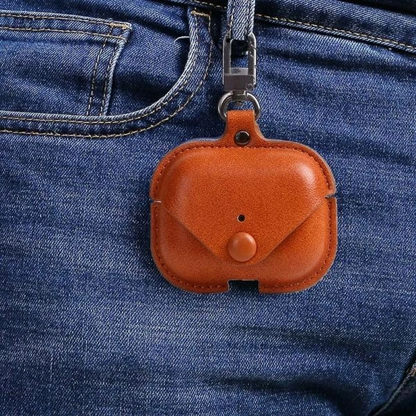 Leather Earphone Case - Cover Drop- Proof Anti- Scratch Charging Earphones Shell for Storage Pro Headphones Leather Bag Portable Accessories Light Case Brown - Brown