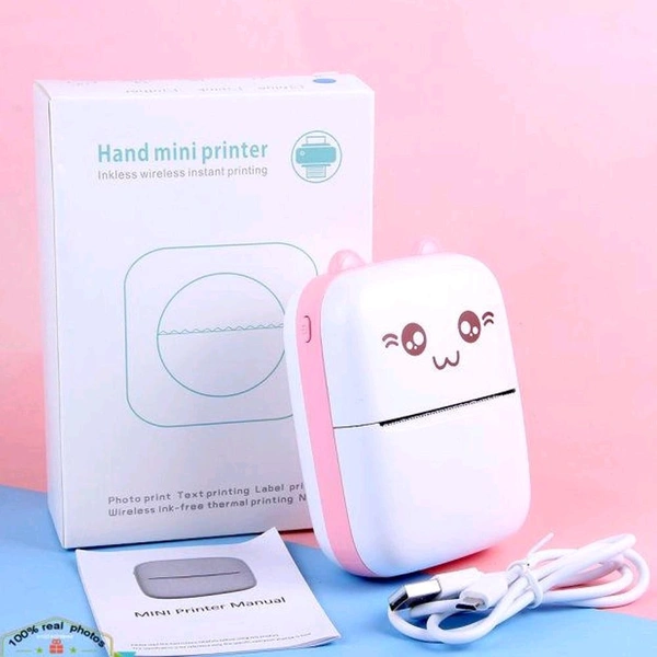 Mini Thermal Printer with 2 Rolls Paper Portable Phone Study Printer for Pictures, Photos Journals DIY Compatible with Phone