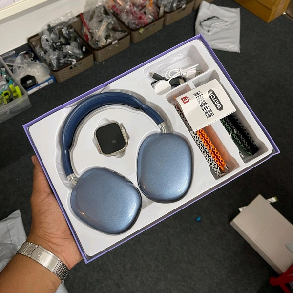 Most Affordable Combo Ever | Y53 Ultra 3 Combo Set, Series 8 Ultra Smartwatch, 4 Osean Straps With Air Max Headphone - Blue