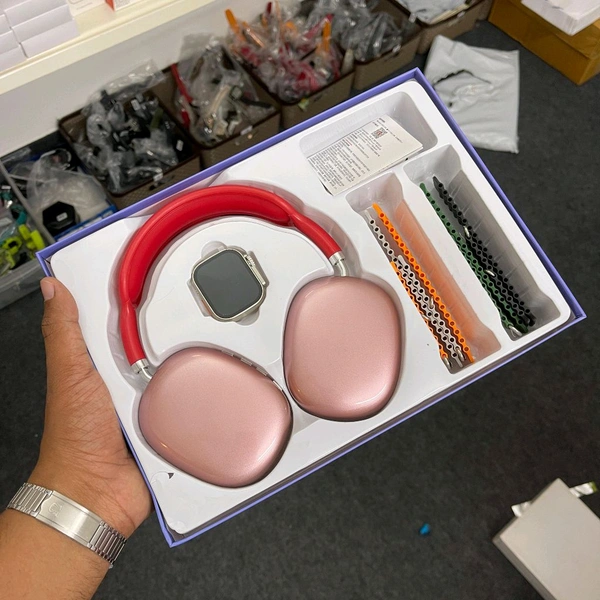 Most Affordable Combo Ever | Y53 Ultra 3 Combo Set, Series 8 Ultra Smartwatch, 4 Osean Straps With Air Max Headphone - Red