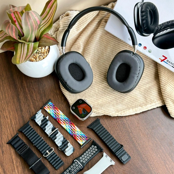 Most Awaited Budget Combo | Air Max Headphone, Series 8 Ultra Smartwatch With 7 Awesome Quality Straps