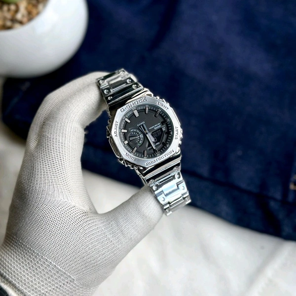 Most Demanded Analog And Digital GM2100 Top Quality With Metal Body | AutoLight, World time And Day Chronograph Working - Silver