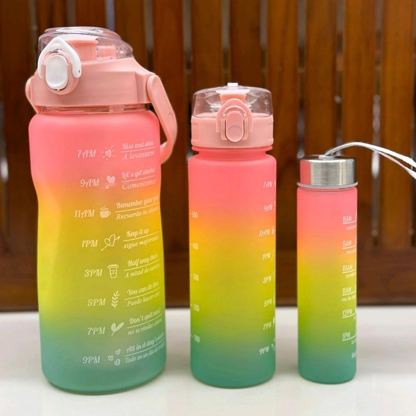 Motivational Water Bottle Set of 3 Pcs Time Marker with Straw, Unbreakable Leakproof BPA free Non-toxic Sipper Bottle for Office, Sports, Gym, School