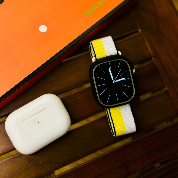 New Arrivals Ultra 10 In 1 Series 8 Ultra With Case, 8 Straps, Tws Pro 2. 8 Straps, Watch protectorr, Wireless Fast Charging Cable And Manual Book Included In Box