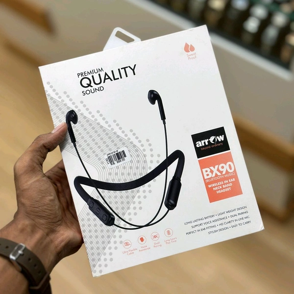 Original Novus Tech Arrow BX 90 Wireless in Ear Neck Band Bluetooth Headset Sound Wireless Bluetooth Neck Band for Active Sports (Sweat Proof)
