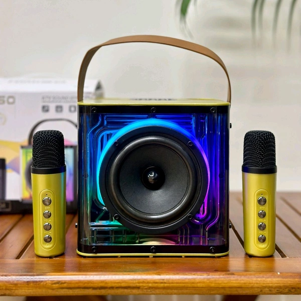 Portable Bluetooth Speaker Dynamic Sound with 2 wireless mics Karaoke 15 W Bluetooth Speaker (Stereo Channel)