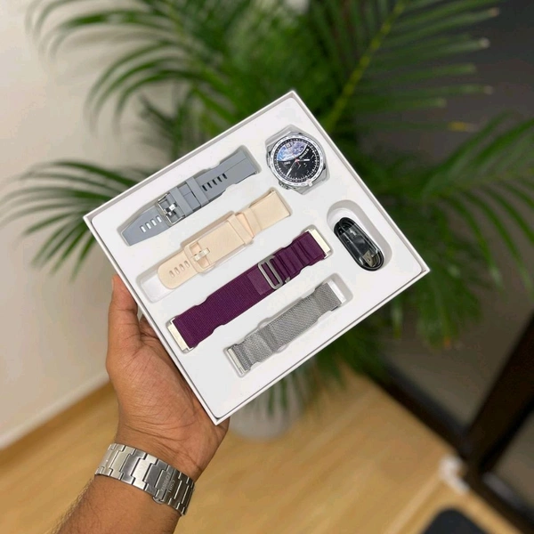 Round Budget Smartwatch With 4 Strap | Festival Combo Limited Edition - Silver