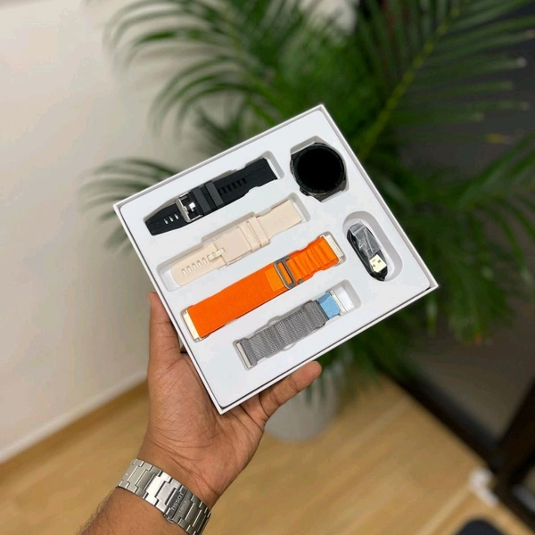 Round Budget Smartwatch With 4 Strap | Festival Combo Limited Edition - Black