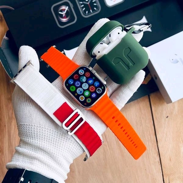 Series 8 Ultra Smartwatch With 2 Different Steap And AirPods 2 Awesome Quality Silicon Case Free