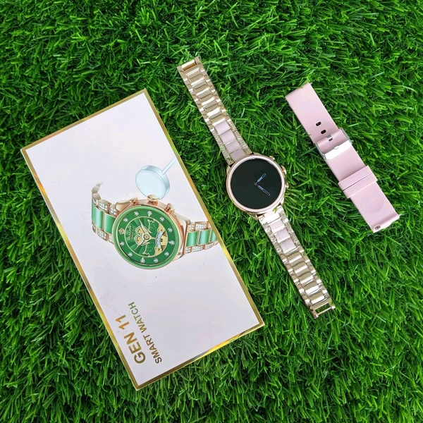 Smartwatch Generation 11 Premium Smartwatch - 2024 Diamond Design With Dual Belts | One Silicon Strap And One Metal