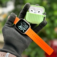 The Latest Smart Watch Series 8 Ultra And Air Pods 3 Awesome Quality With Premium Silicon Case - Orange