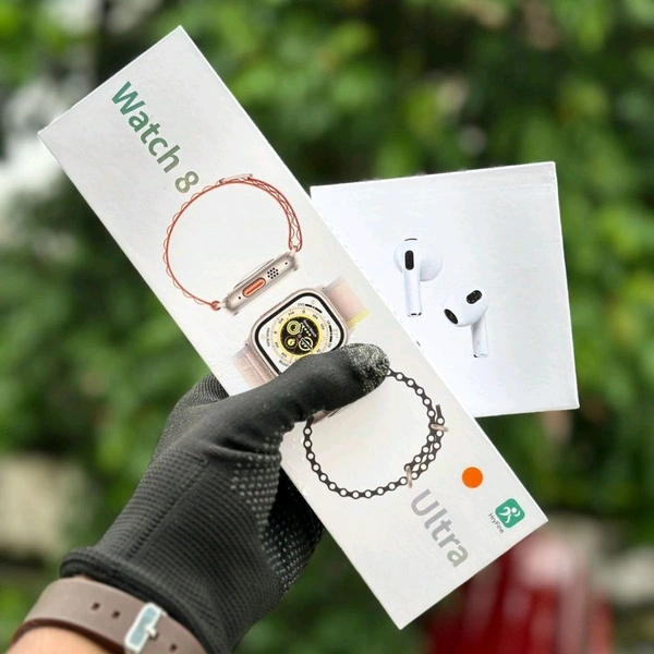 The Latest Smart Watch Series 8 Ultra And Air Pods 3 Awesome Quality With Premium Silicon Case - Orange