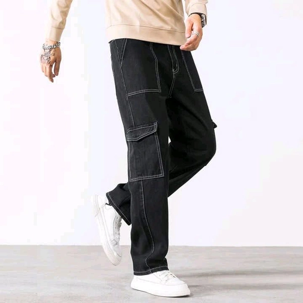 Trendy Denim Cargo Pants - Stylish and Comfortable! - L, Navy Blue