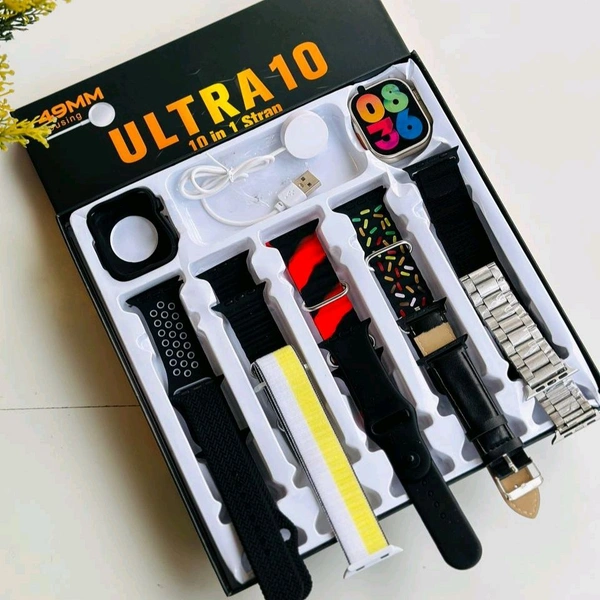 Ultra Smart Watch 8 Special Edition Combo Set, 10 in 1 Stap With Case, Bluetooth Calling Support, iOS and Android Compatible - Black