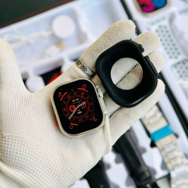 Ultra Smart Watch 8 Special Edition Combo Set, 10 in 1 Stap With Case, Bluetooth Calling Support, iOS and Android Compatible - Black